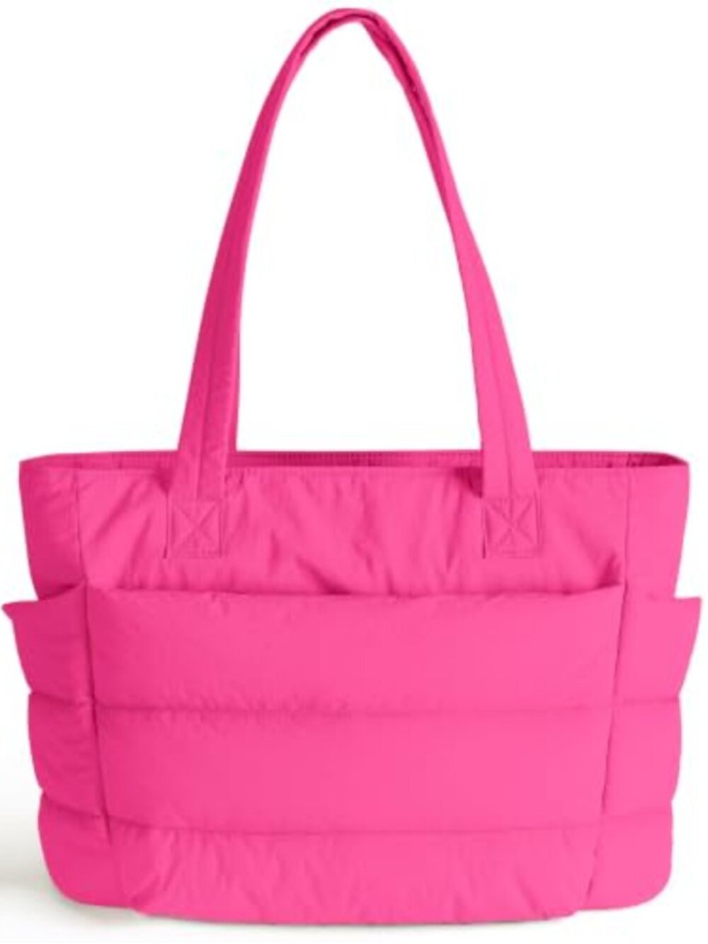 Quilted Puffer Tote Bag, Waterproof Nylon Shoulder Bag with Laptop Sleeve for